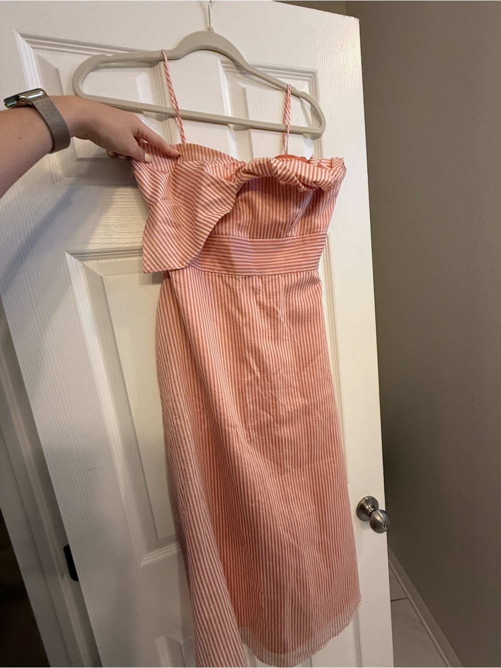 Gianni Bini Pink Striped Midi Dress with Ruffle Bodice